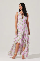 Cytherea Asymmetric Floral Ruffle Midi Dress