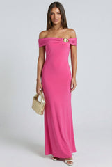 Seashell Radiance Off Shoulder Maxi Dress