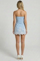 Porcelain Lace Denim Mini Dress