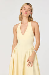 Meana Halter Plunge Drop-Waist Midi Dress