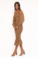 Sara Midi Dress - Brown Floral